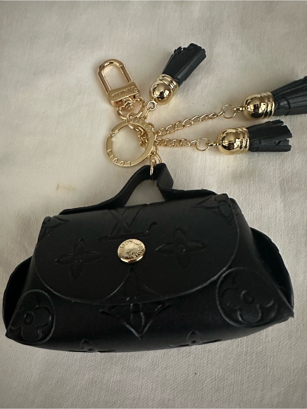 Black Mini Bag Charm with Gold Tassel Keyring